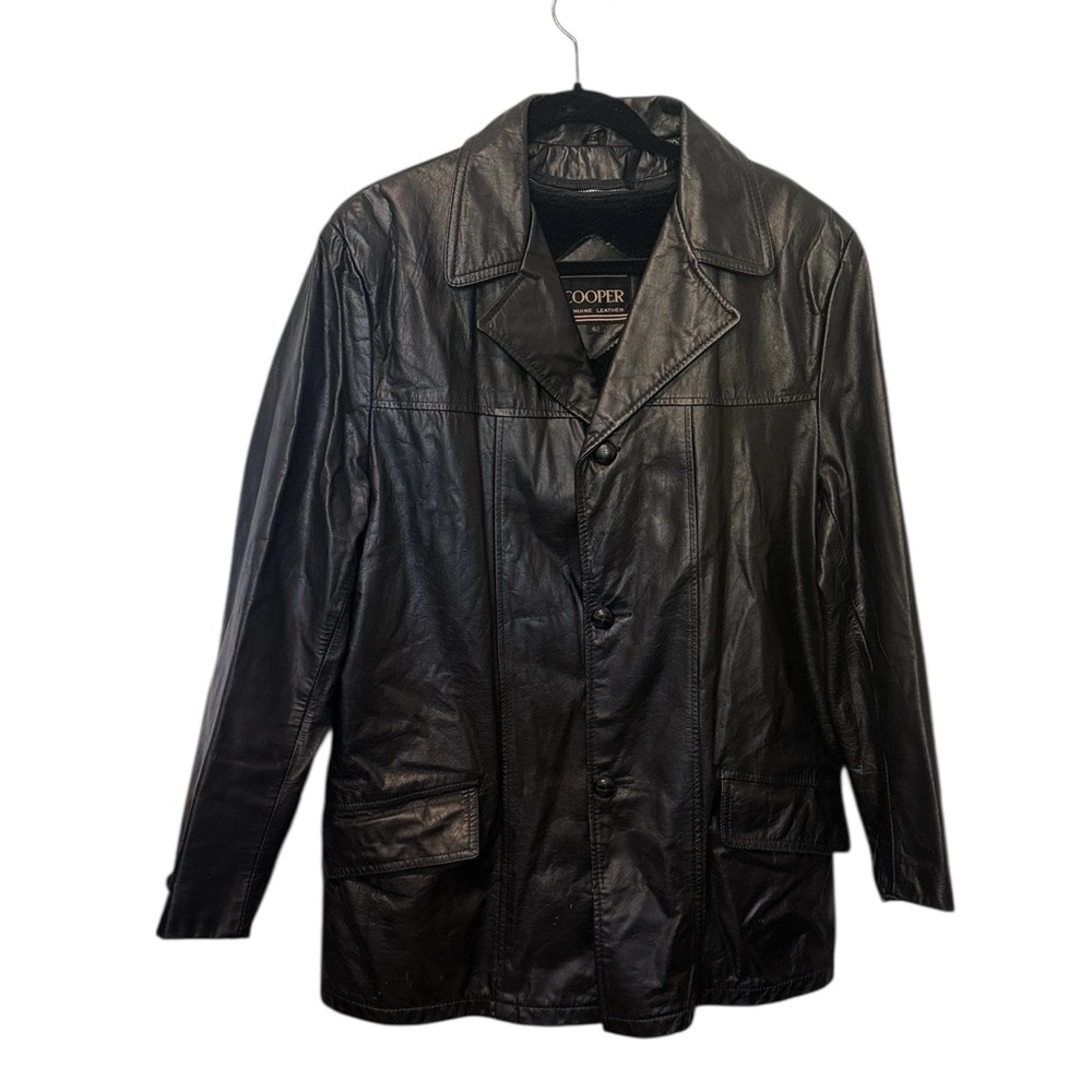 Cooper Vintage Men’s Black Genuine Leather with Inner Vest Jacket Size 42